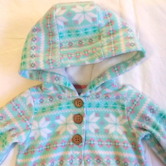 carter's pastel fair isle fleece hoodie jumpsuit 3 months baby girl - Picture 2 of 7